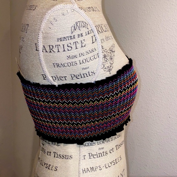 Forever 21 woven crop top bandeau black & neons L​ - Picture 4 of 7